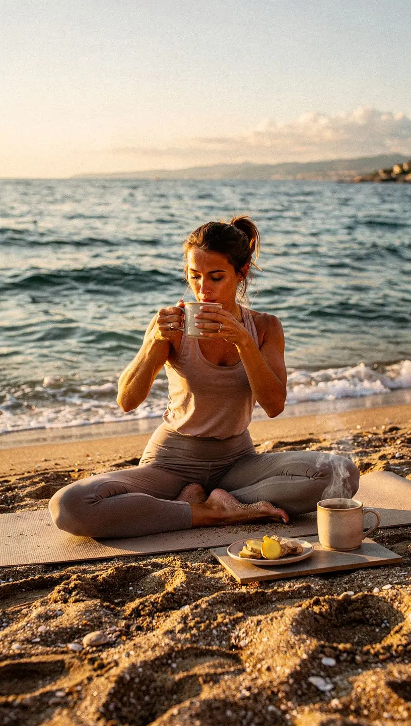 Svježi korijen đumbira na drvenoj dasci, okružen začinima koji naglašavaju zdravlje srca.